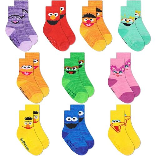 Sesame Street Toddler Socks with Grippers, Non Slip Socks for Kids