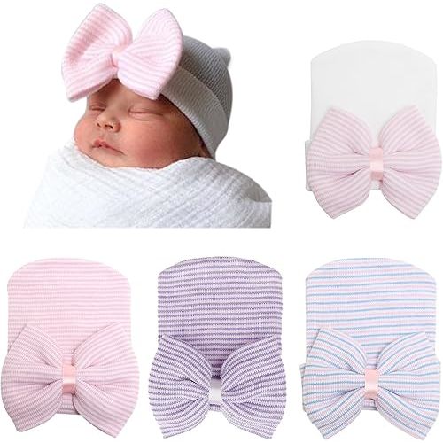 Newborn Baby Girl Hats with Bow No Scratch Cotton Toddler Infant Hat Beanie Caps Soft Newborn Hospital Hat 0-3 Months
