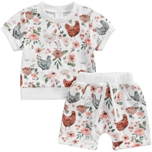 Toddler Infant Girl Boy Farm Outfit Chick& Flower Print Long Sleeve Sweatshirt Jogger Pants 2pcs Fall Winter Clothes