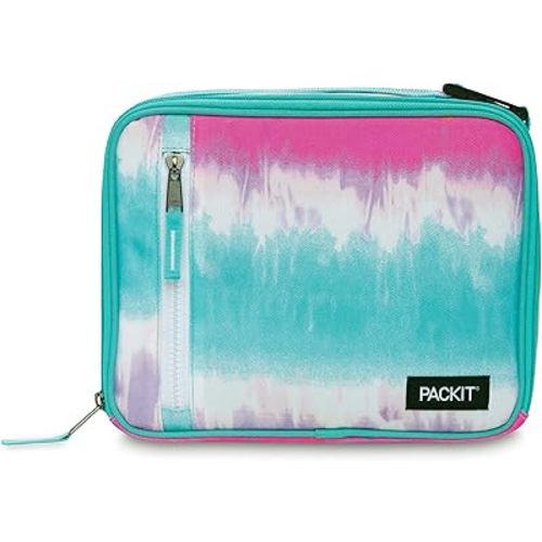 PackIt Freezable Insulated Lunch Box - Collapsible and Reusable with Zip Closure | Gel-Lined Walls | Compact Fold Flat & Freeze Design | Leak-Proof | BPA-Free | Buckle Handle | Tie Die Sorbet
