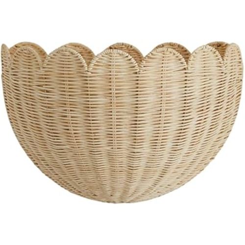 Scalloped Hanging Wicker Baskets for Wall - The Original - Hand Woven Basket,Scalloped Wicker Wall Basket, Hanging Woven Rattan Wall Basket for Flowers Front Door Bathroom Storage