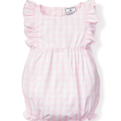Baby's Twill Ruffled Romper in Pink Gingham