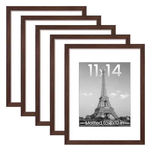 upsimples 11x14 Picture Frame, Gallery Wall Frames Set of 5, Brown | Photo Frame Collage Wall Decor, 11 x 14 Frame, 8x10 Frame with Mat for Family, Baby, Hallway, Diamond, Christmas