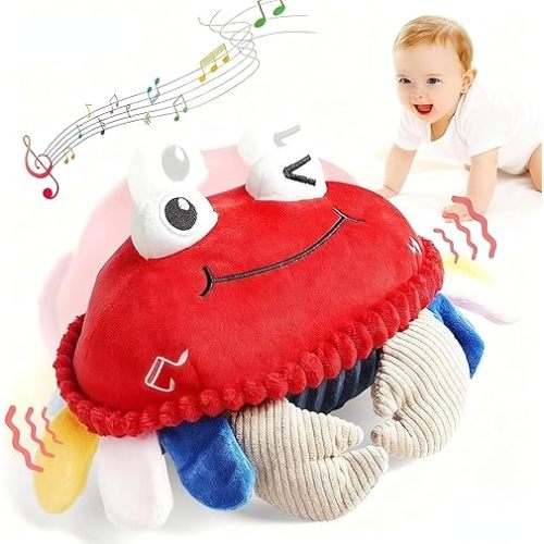 Baby Toys 18 Months - Crawling Crab Tummy Time Toy with Musical Dancing Walking Bouncing Learning, Toddler Sensory Travel Toys for Boys & Girls, Birthday Gifts