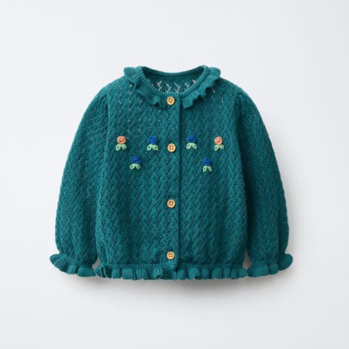 FLORAL EMBROIDERY KNIT CARDIGAN - Duck green | ZARA United States