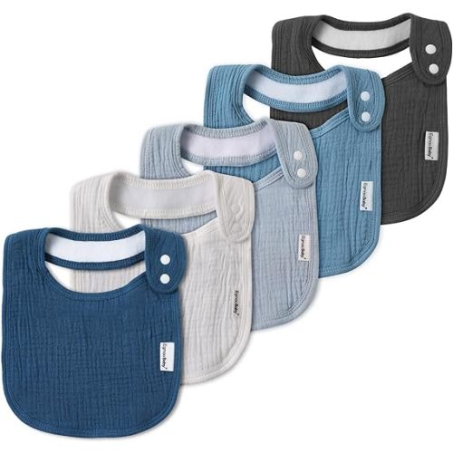 Muslin Baby Bibs for Drooling and Teething,Bibs for Boys Girls | Soft Cotton,Extra Absorbent,Easy Adjustable Side Snap,Shrink‑resistant & fade‑proof