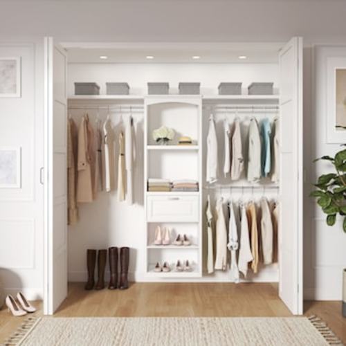 allen + roth Hartford 5-ft to 8-ft W x 6.33-ft H White Solid Shelving Wood Closet System LWSCSBW at Lowes.com