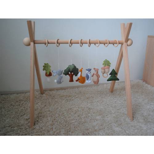 Neutral baby play gym hanging toys, Woodland baby gym, Forest animals nursery accessory, Play gym set. Hanging felt toys, Baby shower gift