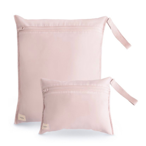 mushie Water Resistant Wet Bags | Large & Small Reusable Storage Bag for Baby Items and Travel | Set of 2 (Blush)