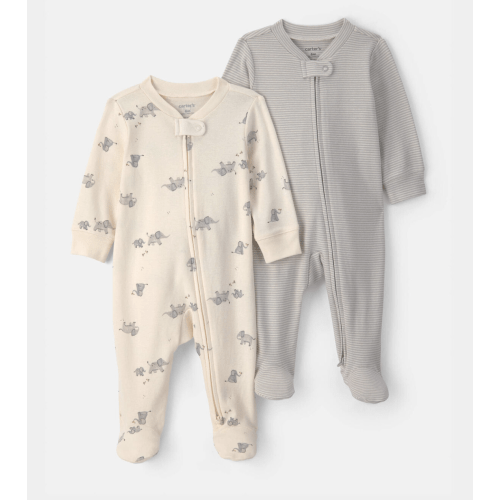 Baby 2-Pack Elephant Striped Sleep & Play Pajamas - Grey