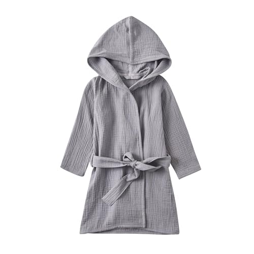 Organic Cotton Toddler Bathrobe, Soft and Breathable Baby Robe for Kid, Boy& Girl Hooded Robe Muslin