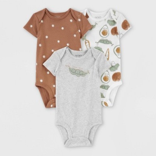 Carter's Just One You® Baby 3pk Veggies Bodysuit - Gray/Brown, Size: Newborn