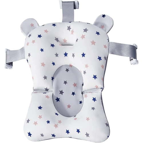Baby Bath Mat Pad for Bathtub, Newborn Anti Slip Soft Floating Bathing Seat Baby Bath Pillow Infant Bathtub Support Cushion Net for Baby 0-12 M, with Stars
