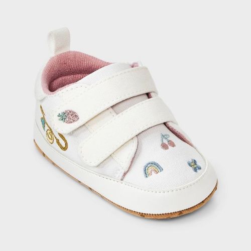 Baby Girls' Embroidered Canvas Sneakers - Cloud Island™ Cream 6-9M