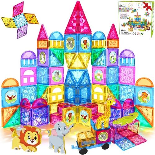 Jasonwell Magnetic Tiles Kids Magnetic Blocks 110PCS Building Sets 3D Magnet Toys Preschool Educational Construction STEM
