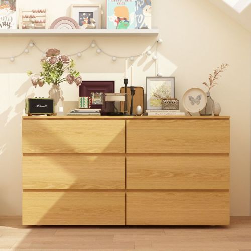 Famapy Oak 6-Drawers Dresser Modern Chest of Drawers Sideboard Console Table