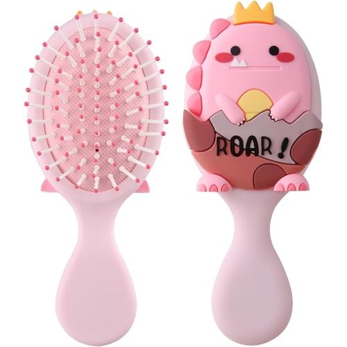 mini hair brush for kids, small toddler travel hair brush for Boys and Girls,Baby hair detangling brush Massage with Air Cushion for Thick or Curly Hair Straight (Pink)