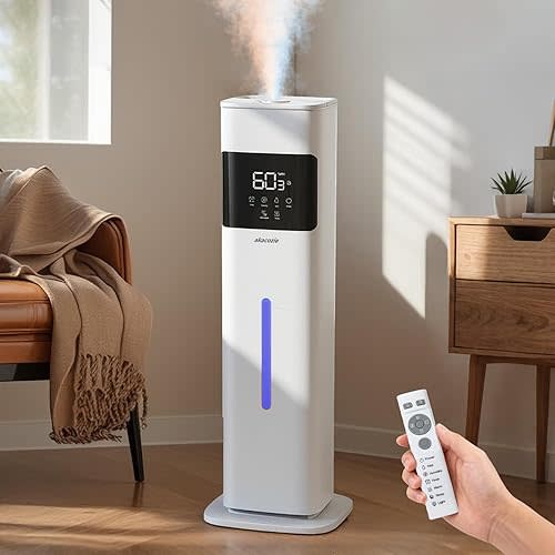 Akacozie Warm & Cool Mist Humidifiers for Bedroom 500 sq ft, 2.1Gal/8L Top-Fill Humidifier Large Room with Essential Oil Diffuser, Large Room Humidifiers for Home Baby Nursery Office Plants, White