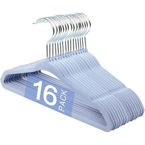 11 Inch Baby Velvet Hangers,16 Pack Velvet Kids Hangers,Non Slip Toddler Infant Hangers,Baby Clothes Hangers for Closet(Light Blue)