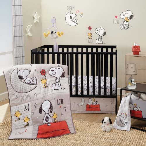 Snoopy Love 3-Piece Infant Baby Nursery Crib Bedding Set – Lambs & Ivy
