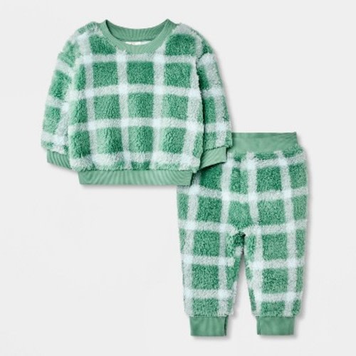 Baby Boys' 2pc Plaid Faux Shearling Sweatshirt and Jogger Pants Set - Cat & Jack™ Green 6-9M