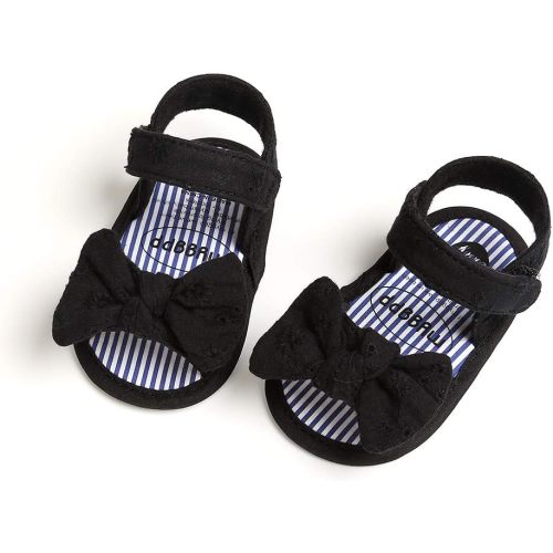 GDSDYM Infant Baby Girls Summer Sandals with Flower Bowknot Soft Sole Wedding Dress Flats Newborn First Walkers Crib Dress Shoes