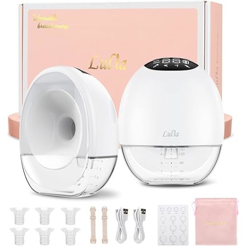 Lulia Breast Pump Hands Free, Upgraded Wearable Breast Pump, 380mmHg Strong Suction, 4 Modes & 9 Levels, Quickly Store Milk, 17/19/21/24MM Flanges, 2 Pack