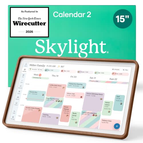 Skylight Calendar 2 – 15" Touchscreen Digital Calendar, Wood, Walnut | Full HD, Featured on Wirecutter, Wall Planner & Interactive Chore Chart, Family Organizer, 16GB, Wi-Fi, Wall Mount Included