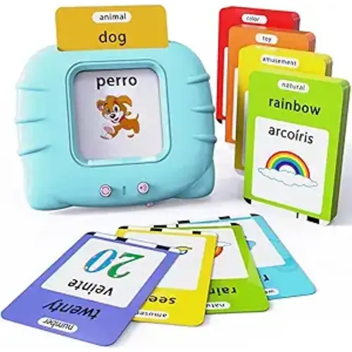 Spanish and English Bilingual Audible Flash Cards Toy with Music, Learn Spanish and English for Kids, Niñas, Niños, Bebes