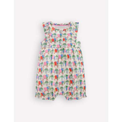 Short Frill Bubble Romper - Multi Elephant Woodblock | Boden USA