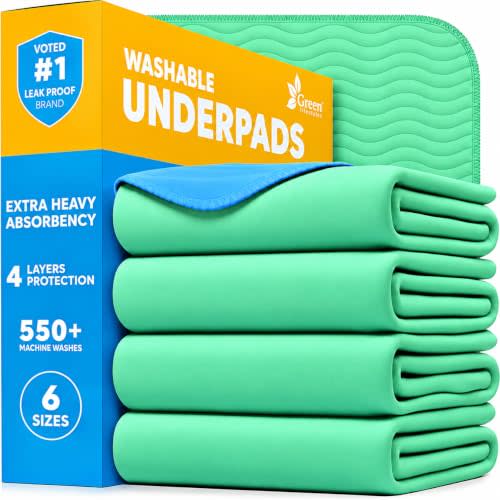 4 Pack 34" x 36" Bed Pads Washable Waterproof for Incontinence Adults, Kids | Heavy Absorbency Quick Drying Pee Pads, Reusable Washable Pee Pads for Dogs & Cats, Machine Washable, Up to 600 Times