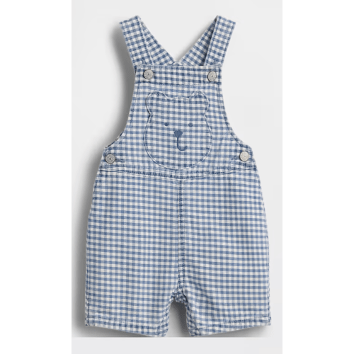 Baby Gingham Denim Bear Pocket Shortalls