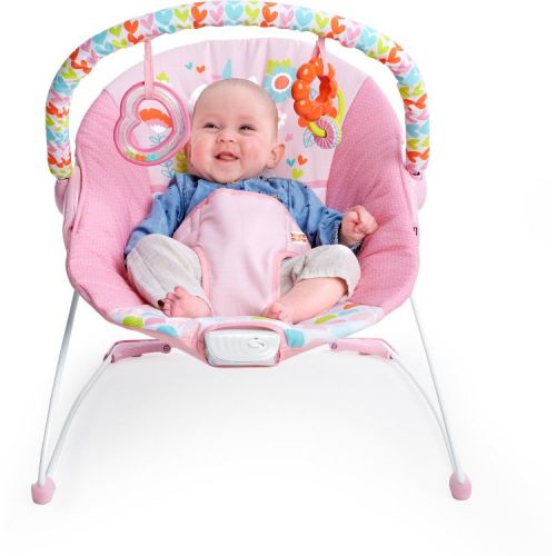 Bright Starts Vibrating Bouncer with Toy Bar - Fancy Fantasy: Detachable Toy Bar, Machine Washable Seat Pad, Calming Vibrations, 3-Point Harness