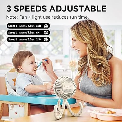 AMACOOL Battery Operated Stroller Fan, Baby Travel Essentials for Beach Disney, Newborn Boy & Girl Showers Gifts Registry Search, Rechargeable Clip On Fan for Car Seat Wagon Crib Bike Treadmill
