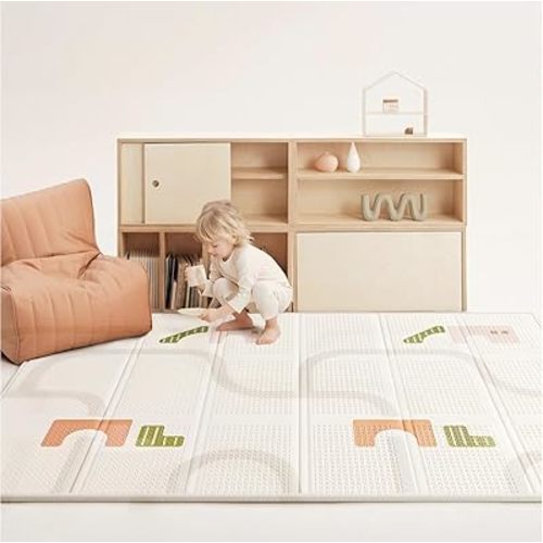BG-BABYGO Baby Play Mat Foldable Baby Floor Play Mat Large Soft Foam Playmat for Babies Reversible Waterproof Padded Playmats Portable Thick Crawling Mat for Indoor Outdoor(50"*78"*0.4")