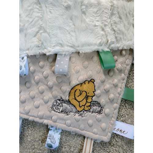 Classic Winnie the Pooh Minky Ribbon Security Blanket – Embroidered Baby Lovey