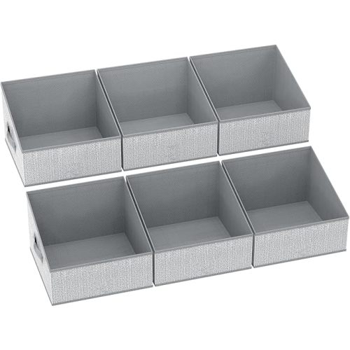 DIMJ Closet Storage Bins - Fabric Storage Baskets for Shelves, Collapsible Clothes Organizer with Handles for Purse, Toys, Books, Towel, Clothes, 6 Pack, Beige