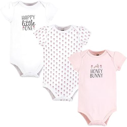 Hudson Baby Infant Girl Cotton Bodysuits, Honey Bunny Flower, Newborn