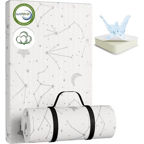 YENING Organic Cotton Pack and Play Mattress Pad Breathable 38x26 Waterproof Baby Mattress for Pack N Play Matress Topper Waterproof with Strap