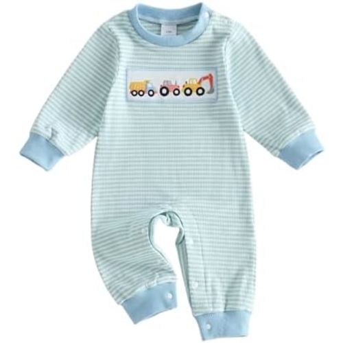 Newborn Baby Fall Outfit Waffle Truck Sweatshirt Romper 0-18 M