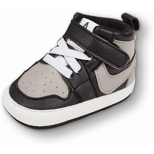 Clowora Unsex Baby Shoes Boys Girls Infant Sneakers Non-Slip Soft Rubber Sole Toddler Crib First Walker Lightweight Shoes (A032/Grey_High_top,12-18 Months)