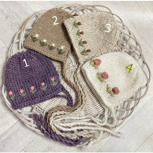 Handmade Baby Alpaca Knit Bonnet: Embroidered Flower Design