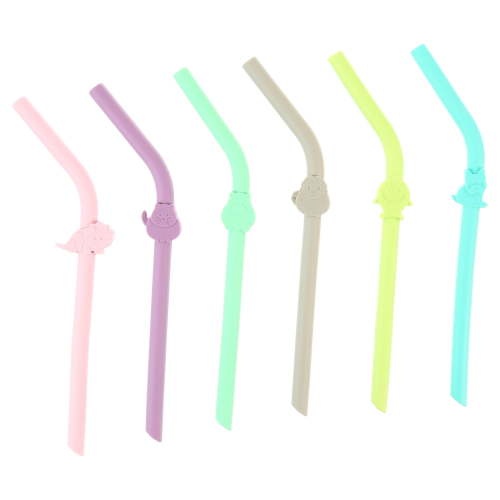Melii Baby, Silicone Straws 6 Piece Set with Cleaning Brush, Multi-color