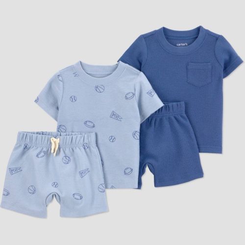 Carter's Just One You® Baby Boys' 4pc Sports T-Shirt and Shorts Set - Blue Newborn