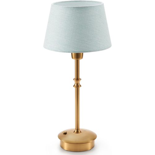 UMEXUS Cordless Rechargeable Table Lamp, Small Battery Operated Table Light | 3 Level Brightness Dimmable, Portable Blue Touch Night Light for Bedside Patio Restaurant Dining, Fabric Shade, Antique Brass