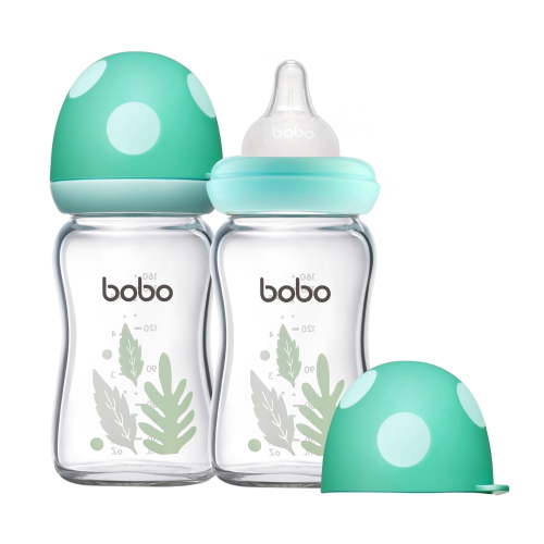 YOHKOH Mushroom Cap Glass Baby Bottles, 6 oz, Wide Mouth, Anti-Colic, Borosilicate