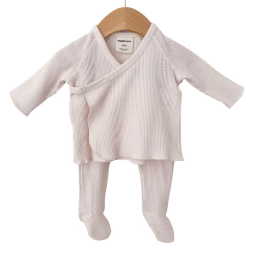 Organic Waffle Kimono & Pant Set, Snow