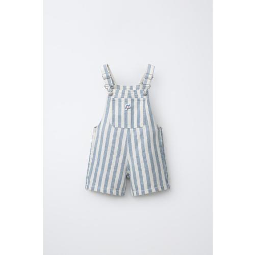 STRIPED TWILL OVERALL SHORTS - Blue | ZARA United States
