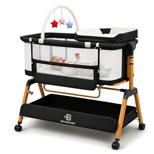 Baby Bassinet Bedside Sleeper 3-in-1 Multifunctional Design, 6 Adjustable Heights, Breathable Mesh Sides, Comfortable Mattress, with Extra Diaper Bed - Mosquito Net and Toy ASTM Certified, Gray