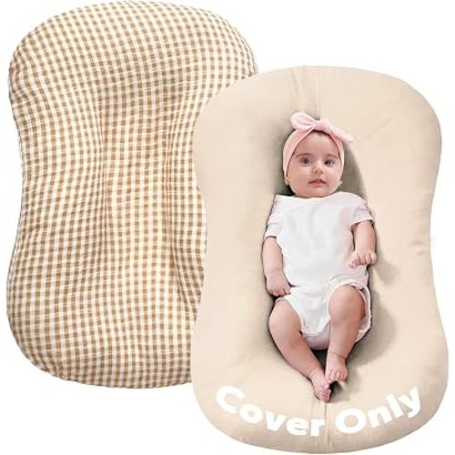 FUNUPUP Muslin Baby Lounger Cover Only, Beige & Plaid